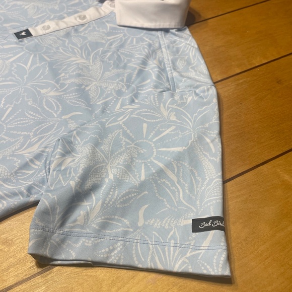 Bad Birdie Golf Polo Tropical Leaf Print Size Medium Color Light Blue - Picture 7 of 16